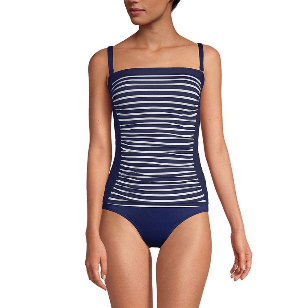 Lands End Navy Striped Bandeau Tankini Swimsuit Top Women's Size 14 - Picture 2 of 12